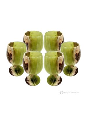 Set bicchieri in marmo Onice Verde, pietra naturale autentica non trattata solo per acqua, fatti a mano.
