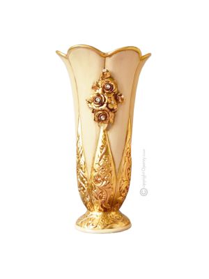 FIORI VASO Ceramica artistica stile Barocco dettaglio oro 24k Made in Italy