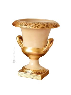 IMPERO VASO Ceramica artistica dettaglio oro 24k Made in Italy