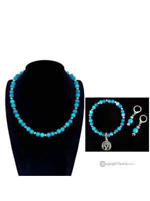 BLU SKY – Set con collana, bracciale e orecchini in Amazzonite blu, realizzati a mano.