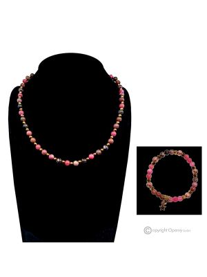 SIRIA - Set collana con bracciale, rodonite ed ematite dorata, artigianato italiano fatto a mano.