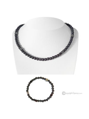 SILENCE – Set collana e bracciale in agata nera ed ematite naturale opache, vero artigianato italiano.