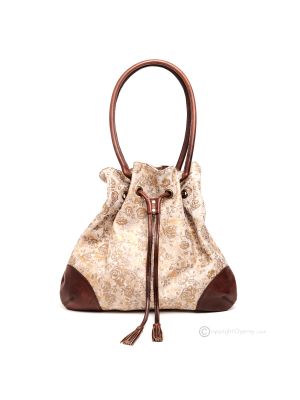 LUCREZIA PREZIOSA Shopper borsa a spalla donna vera pelle artigianale pelle scamosciata stampata a mano con rose a rilievo spennellate con oro