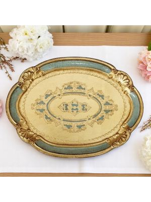 Pregiato vassoio in legno decorato a mano con foglia oro 24K a Firenze.