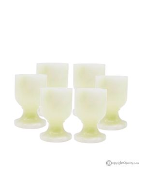 Set 6 bicchieri in marmo onice verde, pietra naturale non trattata solo per acqua, realizzati a mano.