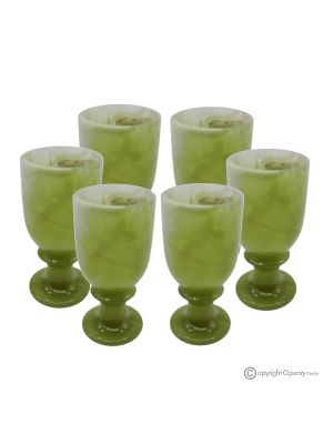 Set 6 bicchieri in marmo onice verde, pietra naturale non trattata solo per acqua, design moderno.