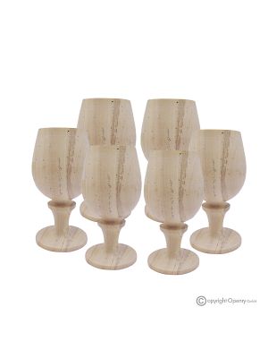 Set 6 bicchieri in marmo Teak, pietra naturale non trattata solo per acqua, realizzati a mano.