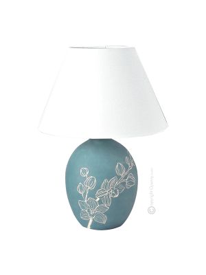ORCHIDEA Lampada da tavolo abat-jour ceramica artistica piemontese fatto e decorato a mano autentico Made in Italy 