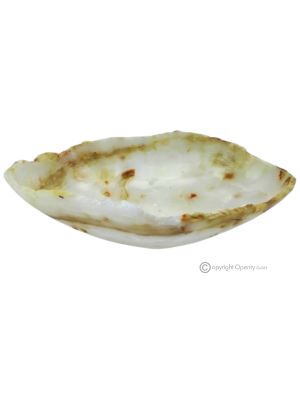 CENTROTAVOLA in onice bianco pietra naturale autentica, dal design moderno, fatto a mano.