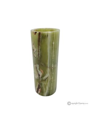 VASO cilindrico in marmo onice verde, pietra naturale, realizzato a mano, design raffinato.