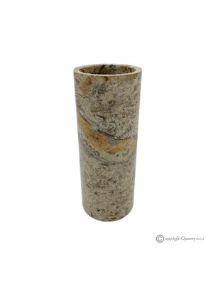 VASO cilindrico in pietra fossile naturale autentica, realizzato a mano, design moderno e raffinato.