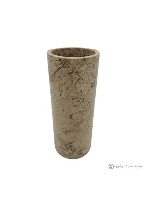 VASO cilindrico in marmo, pietra fossile naturale genuina, realizzato artigianalmente.