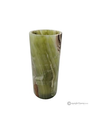 VASO cilindrico in marmo onice verde, pietra naturale genuina, realizzato artigianalmente.