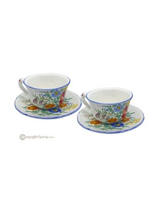 Set tazze da cappucino con piattino ceramica autentica di Castelli fatta e dipinta a mano.