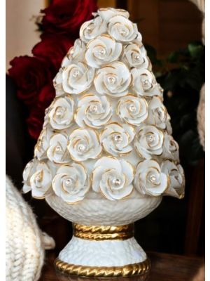 Lampada da tavolo. ceramica stile barocco, decorata con rose, cristalli Swarovski ed oro.