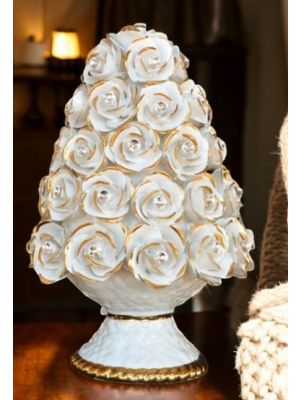 Lampada da tavolo. ceramica stile barocco, decorata con rose, cristalli Swarovski ed oro.