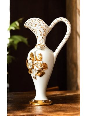 Anfora in ceramica pregiata, arricchita con rose, cristalli Swarovski e rifiniture dorate.