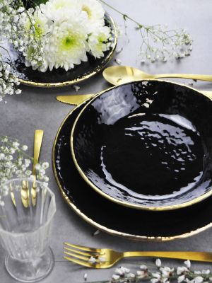 PRETA Servizio piatti 20 pezzi per 6 persone in ceramica bianca dipinta a mano con oro 8K