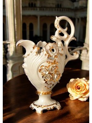 Anfora in ceramica artistica, con rose, cristalli Swarovski e dettagli oro, fatta a mano.