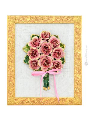 QUADRO decorativo ceramica artistica stile Barocco dettaglio oro 24k Made in Italy