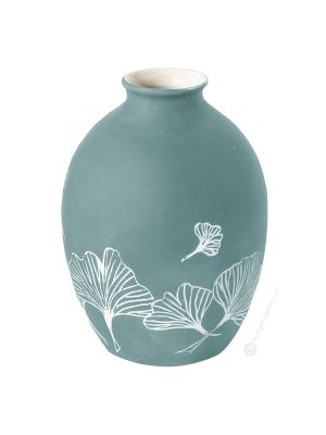VASO GINKO Vaso in ceramica piemontese fatto e decorato a mano autentico motivo con foglie Made in Italy