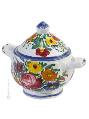 ZUCCHERIERA FIORACCIO POLICROMO Zuccheriera con coperchio in ceramica di Castelli fatta a mano autentica Abruzzo Made in Italy
