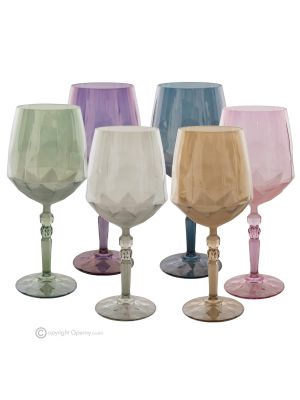 ALKIMIA Set 6 bicchieri acqua calici stelo dipinti a mano autentici in vetro di qualità superiore.