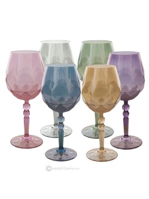 ALKIMIA Set 6 bicchieri vino calici stelo dipinti a mano autentici in vetro di qualità superiore.