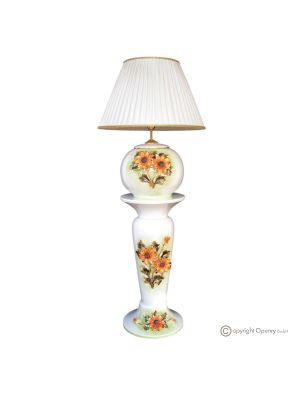 Lampada da tavolo con colonna in ceramica artistica, decorata con girasoli e dettagli in oro