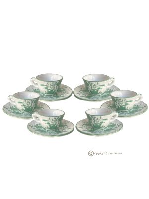 Set 6 tazzine caffè espresso con piattini, ceramica artistica realizzata e dipinta a mano.
