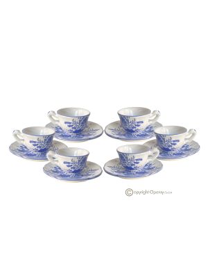 Set 6 tazzine caffè espresso con piattini, ceramica autentica di Castelli, fatta e dipinta a mano.