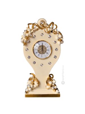 OROLOGIO DA TAVOLO Ceramica artistica stile Barocco dettaglio oro 24k Made in Italy
