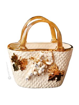 BORSETTA Decorazione da tavolo centrotavola ceramica artistica stile Barocco colore oro 24k cristalli swarovski