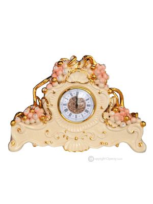 OROLOGIO DA TAVOLO Ceramica artistica stile Barocco dettaglio oro 24k Made in Italy