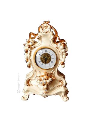 OROLOGIO DA TAVOLO Ceramica artistica stile Barocco dettaglio oro 24k Made in Italy