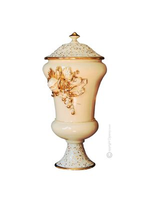 LEGGIADRO VASO Ceramica artistica stile Barocco dettaglio oro 24k Made in Italy