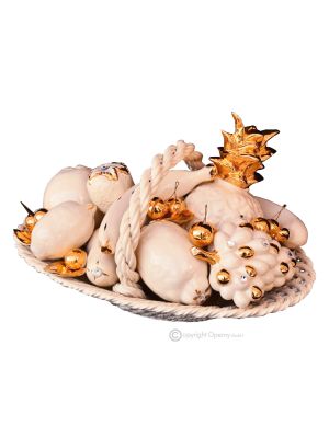 CESTO CON FRUTTA Decorazione da tavolo centrotavola ceramica artistica stile Barocco colore oro 24k cristalli swarovski 