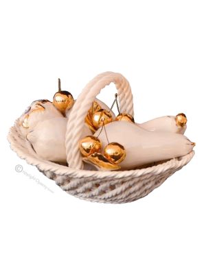 CESTO CON FRUTTA Decorazione da tavolo centrotavola ceramica artistica stile Barocco colore oro 24k cristalli swarovski 