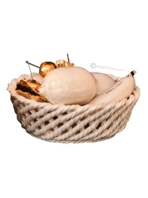 CESTO CON FRUTTA Decorazione da tavolo centrotavola ceramica artistica stile Barocco colore oro 24k cristalli swarovski 