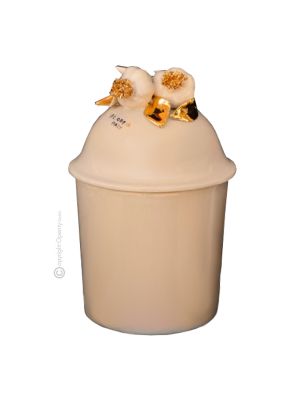 BARATTOLO CON COPERCHIO Decorazione da tavolo centrotavola ceramica artistica stile Barocco colore oro 24k