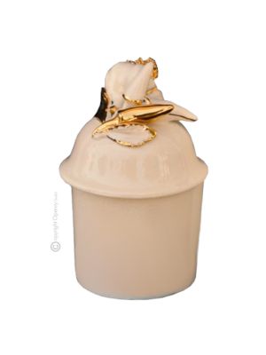 BARATTOLO CON COPERCHIO Decorazione da tavolo centrotavola ceramica artistica stile Barocco colore oro 24k