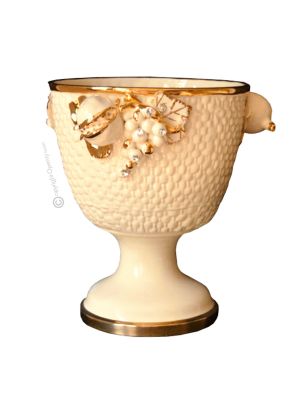 COPPA Decorazione da tavolo centrotavola ceramica artistica stile Barocco colore oro 24k cristalli swarovski