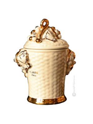 BARATTOLO CON COPERCHIO Decorazione da tavolo ceramica artistica stile Barocco colore oro 24k cristalli swarovski