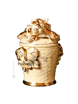 BARATTOLO CON COPERCHIO Decorazione da tavolo ceramica artistica stile Barocco colore oro 24k cristalli swarovski