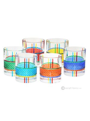 BRILLANTE Set 6 bicchieri acqua dipinti a mano autentici moderni in vetro di qualità superiore.