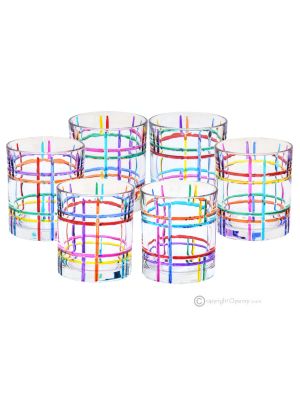 ANYTIME Set 6 bicchieri dipinti a mano autentici moderni in vetro di qualità superiore.