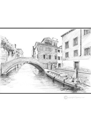 FONDAMENTA S. CATERINA - VENEZIA Disegno con matita su cartoncino moderno Made in Italy 