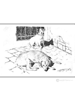 I CANI GUARDIANI Disegno con penna su tela moderno Made in Italy 
