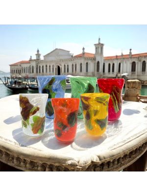 Set 6 bicchieri in vetro soffiato con intarsi realizzati in vetro fusione, vero artigianato di Murano.