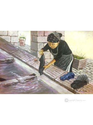 LA LAVANDAIA Dipinto acrilico su tela moderno Made in Italy 